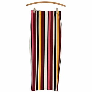 Magia USA Striped Bodycon Midi Skirt Size Small | Burgundy Colorblock Stretch